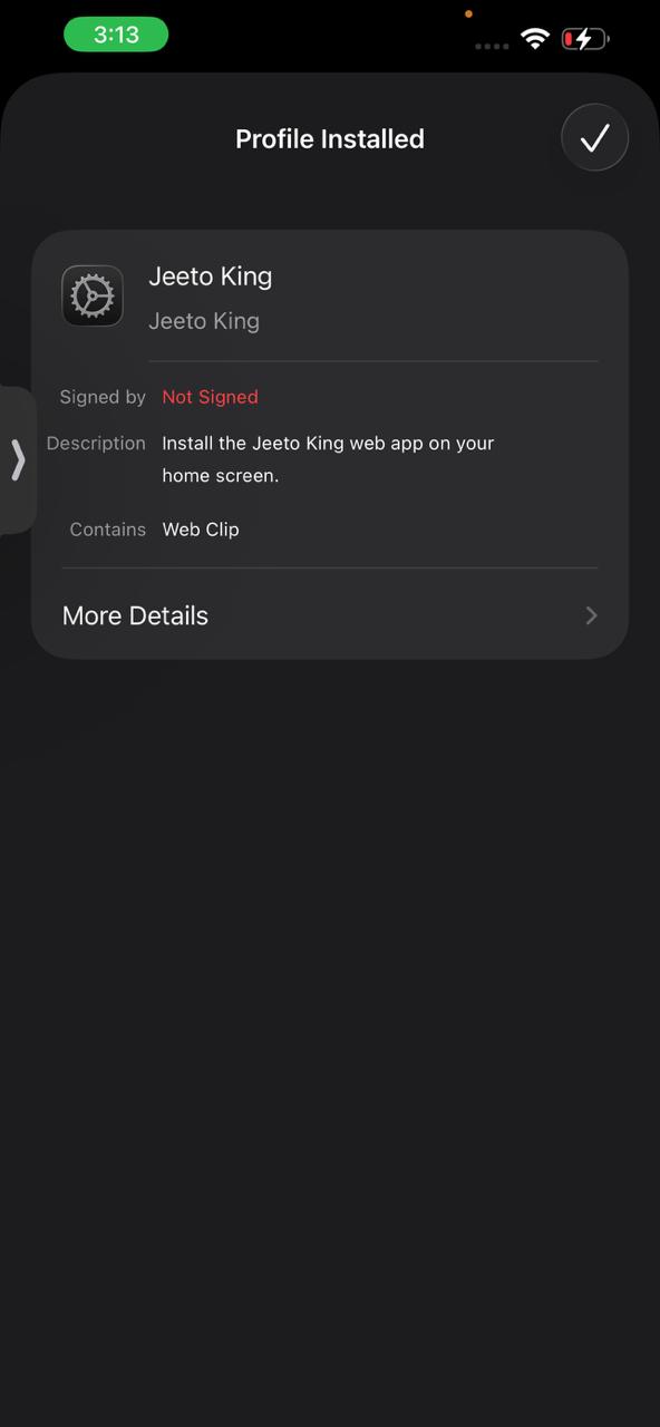 Step 8: JEETO KING profile installed